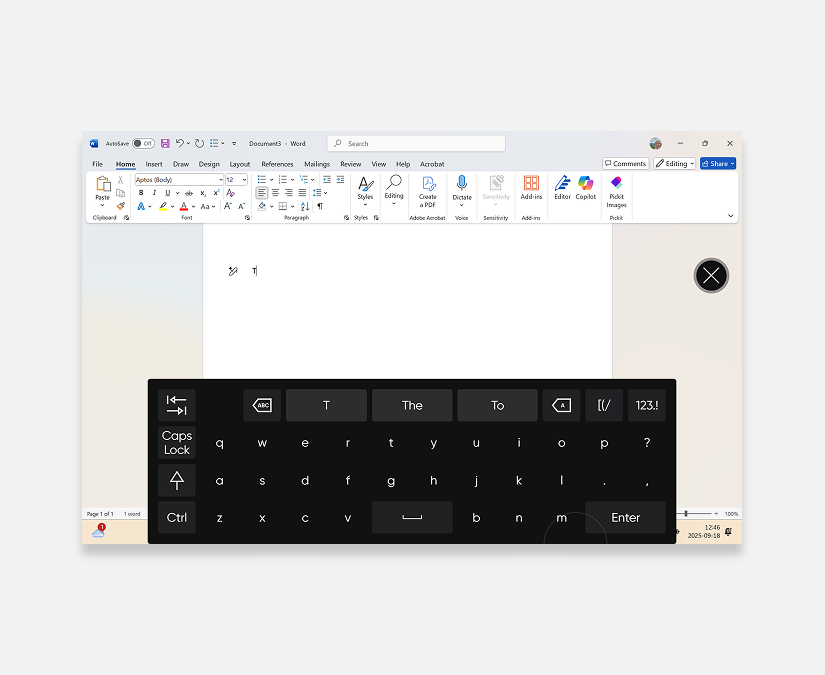 Tobii Dynavox TD Control utilisée pour créer un Word Doc.