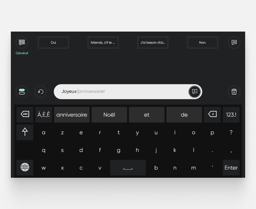 Fonction de prédiction de phrase personnelle de Tobii Dynavox TD Talk
