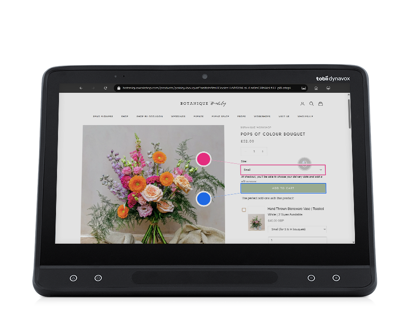 Écran d’un appareil TD I-Series avec l’application TD Browse ouverte pour une navigation intuitive par le regard