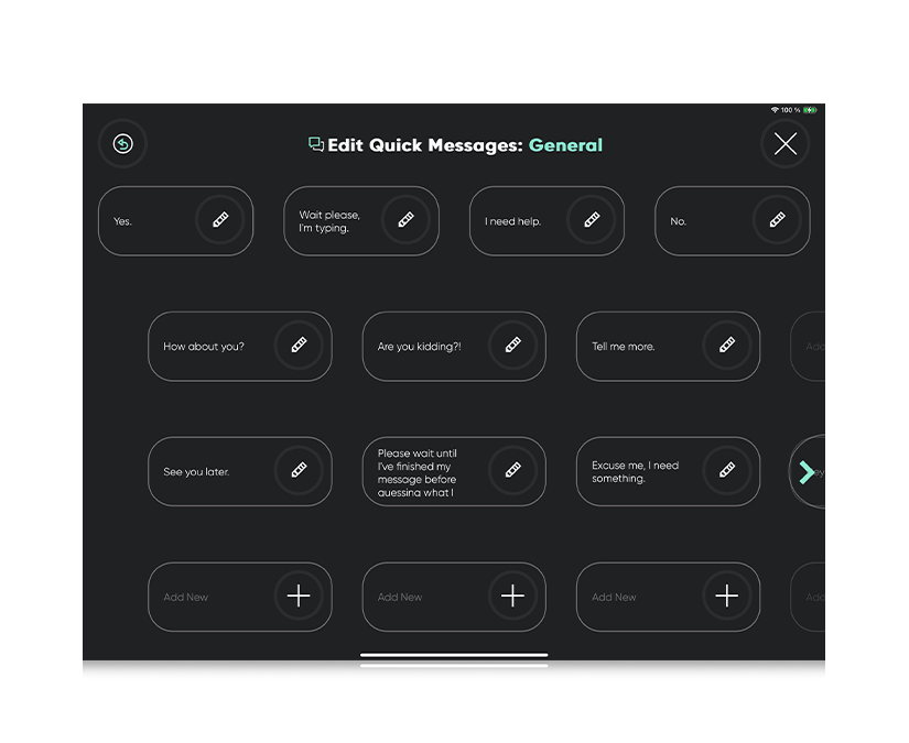 Capture d'écran de Tobii Dynavox TD Talk montrant les messages rapides