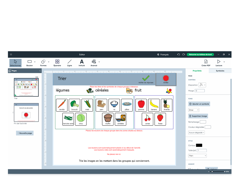 Activité de classification dans Boardmaker 7