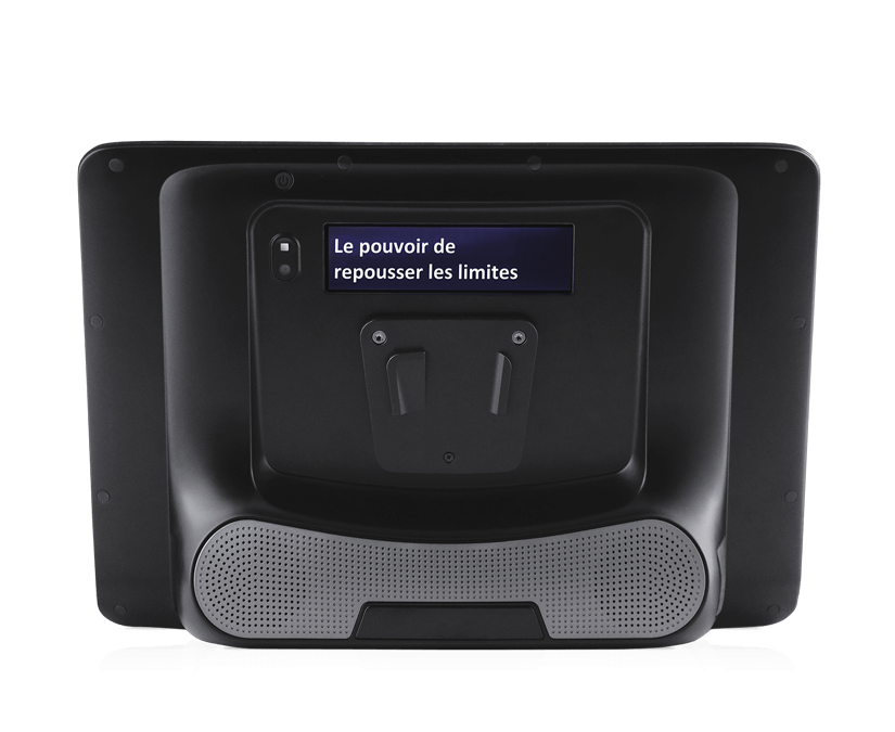 Dispositif Tobii Dynavox I-Series doté de haut-parleurs intégrés et de la fenêtre de partenaire - vue arrière