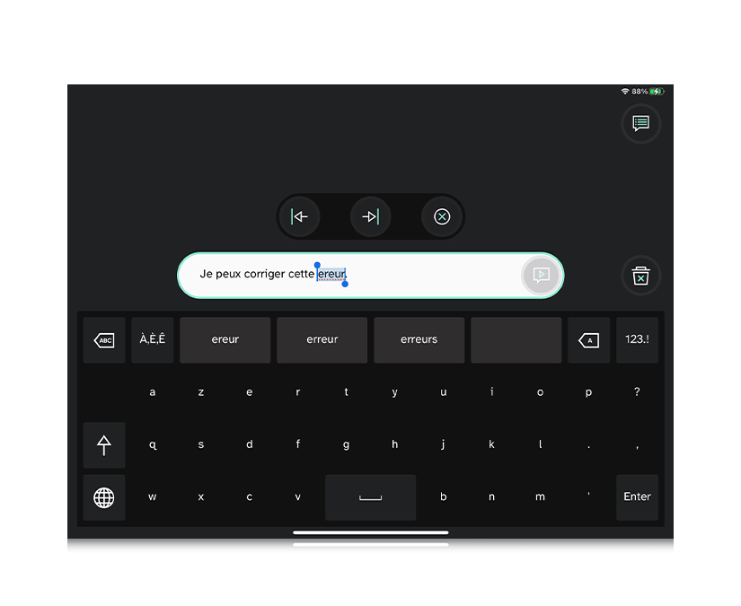 Fonctionnalité d'édition de phrases Tobii Dynavox TD Talk