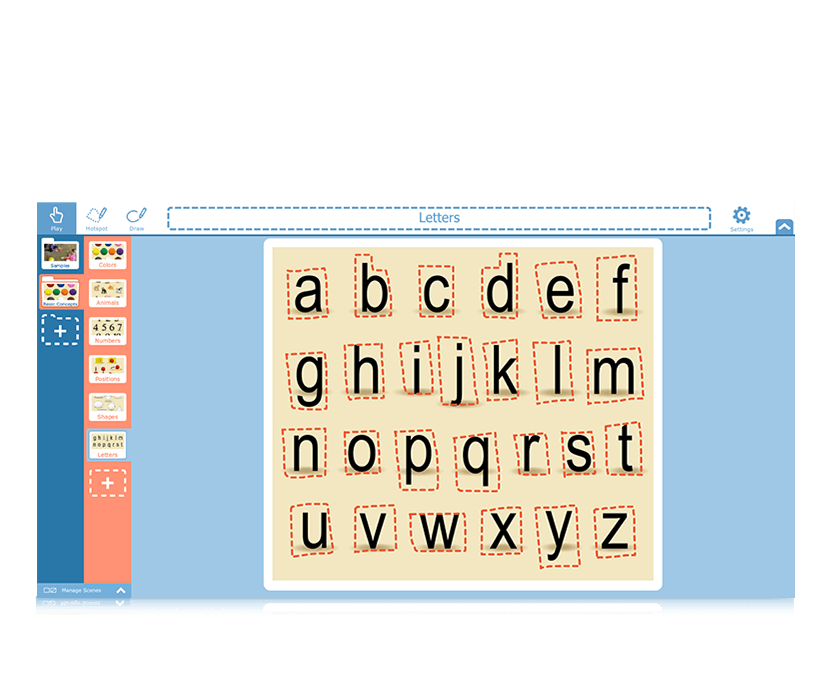 Apprentissage de l'alphabet dans Tobii Dynavox Snap Scene