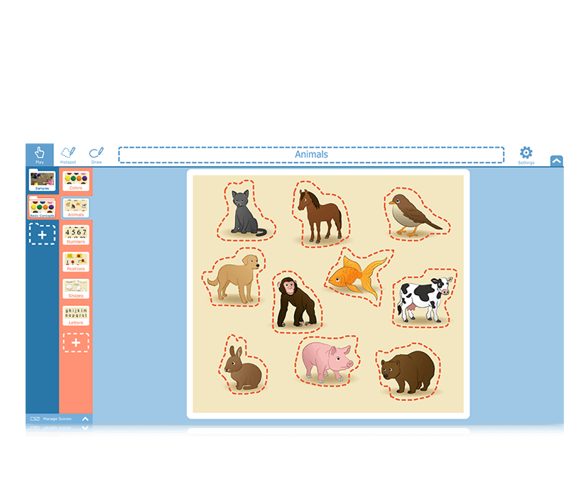 Apprentissage des animaux dans Tobii Dynavox Snap Scene