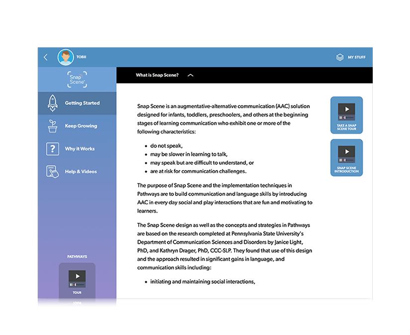 Écran What is Snap Scene Tobii Dynavox Pathways for Snap Scene