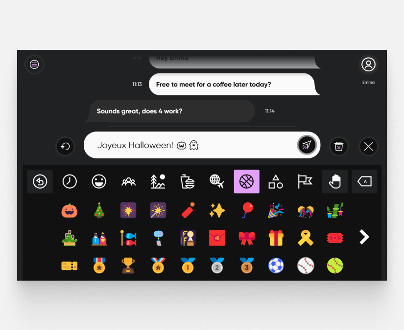 Emojis disponibles dans TD Phone de Tobii Dynavox