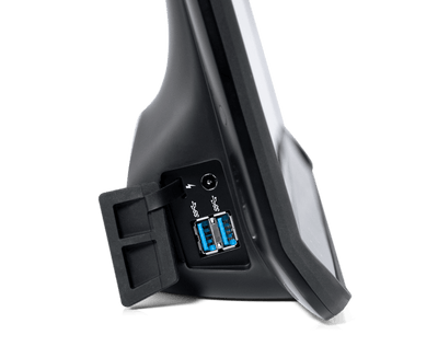 Tobii Dynavox I-16 AAC device side view featuring double USB port with protective cove