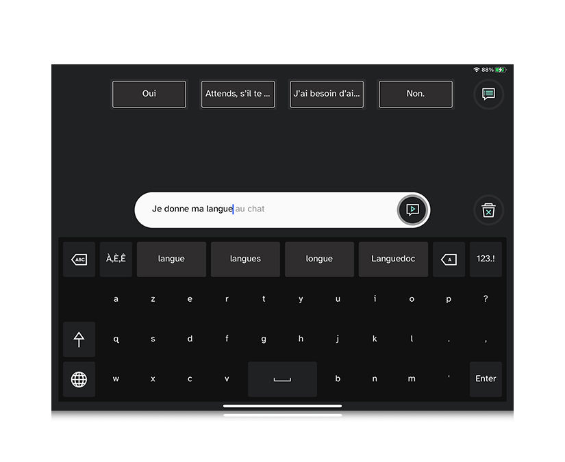 Fonction de prédiction de phrase personnelle de Tobii Dynavox TD Talk