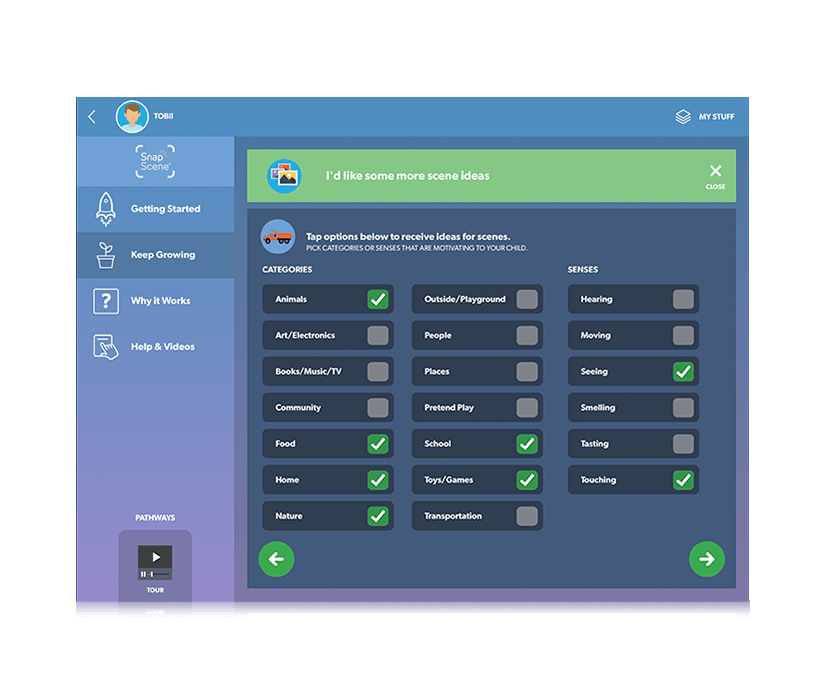 Idées de scènes Tobii Dynavox Pathways for Snap Scene