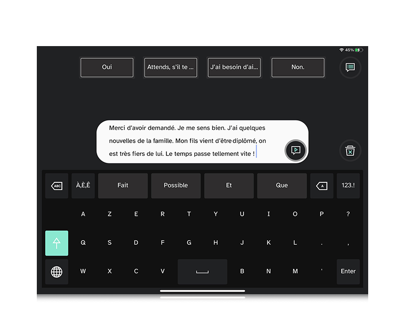 Fonction de conversation de type Tobii Dynavox TD Talk