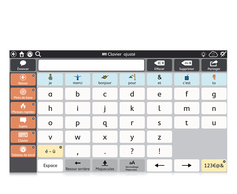 Clavier dans Core First sur Tobii Dynavox TD Snap